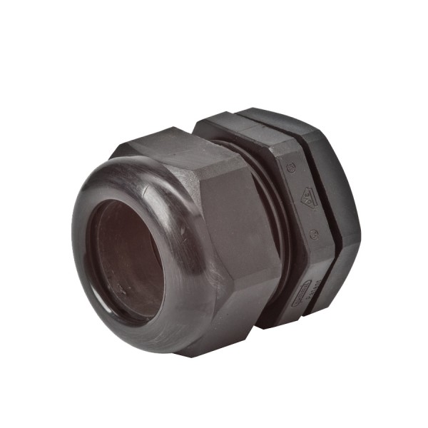 Sealed Cable Gland & Locknut M32 Nylon IP68 Black Clearance Hole 32mm Cable Dia 13mm-21mm Gland Length 38mm-49mm